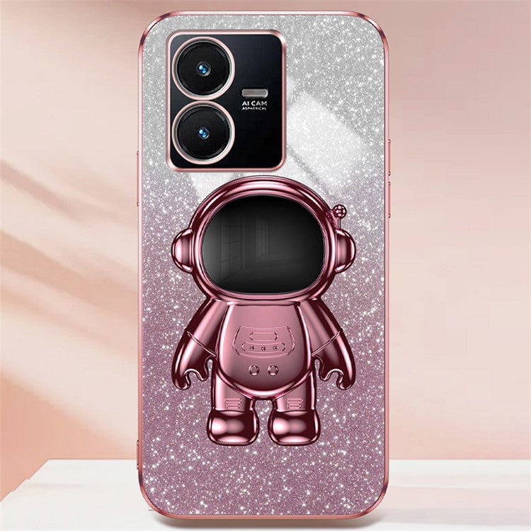 For vivo Y22 4G / Y22s 4G Astronaut Kickstand Slim-Fit Phone Case PC+TPU Cover Anti-Scratch Phone Cover - Pink