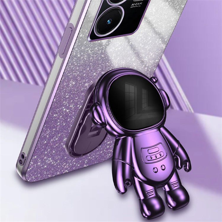 For vivo Y22 4G / Y22s 4G Astronaut Kickstand Slim-Fit Phone Case PC+TPU Cover Anti-Scratch Phone Cover - Purple