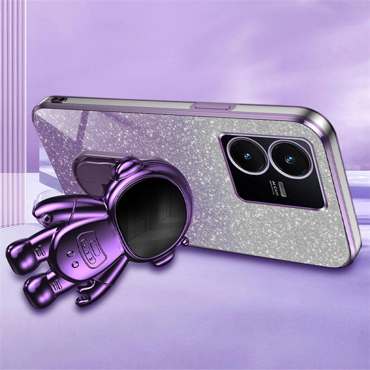 For vivo Y22 4G / Y22s 4G Astronaut Kickstand Slim-Fit Phone Case PC+TPU Cover Anti-Scratch Phone Cover - Purple