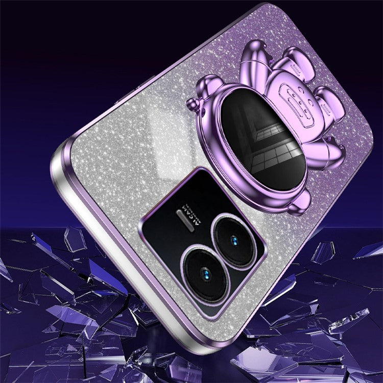 For vivo Y22 4G / Y22s 4G Astronaut Kickstand Slim-Fit Phone Case PC+TPU Cover Anti-Scratch Phone Cover - Purple