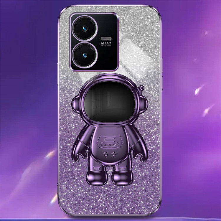 For vivo Y22 4G / Y22s 4G Astronaut Kickstand Slim-Fit Phone Case PC+TPU Cover Anti-Scratch Phone Cover - Purple