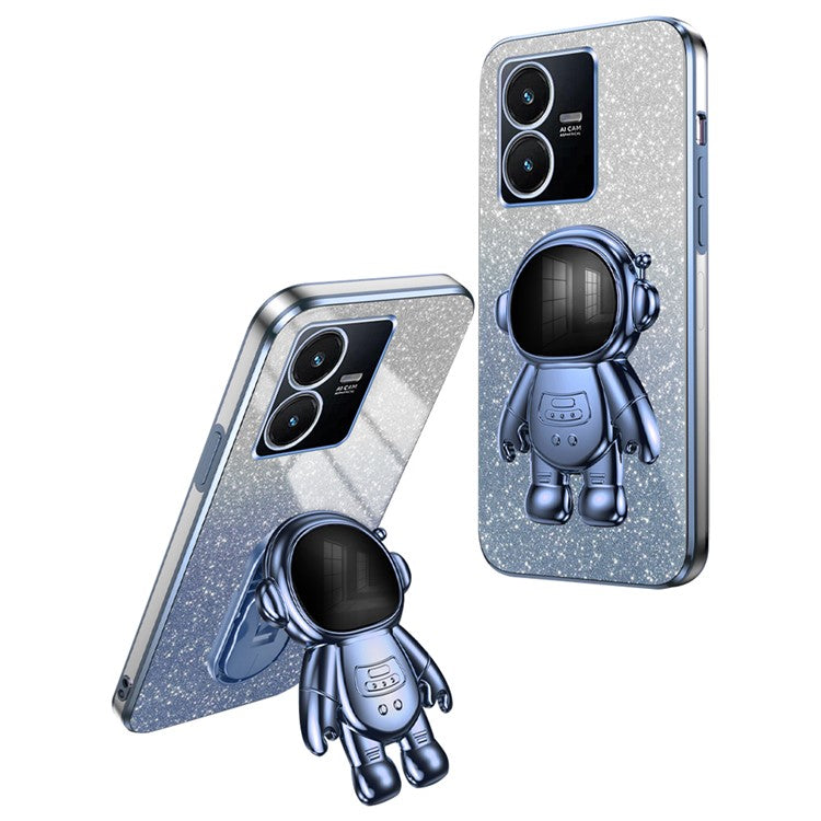 For vivo Y22 4G / Y22s 4G Astronaut Kickstand Slim-Fit Phone Case PC+TPU Cover Anti-Scratch Phone Cover - Blue