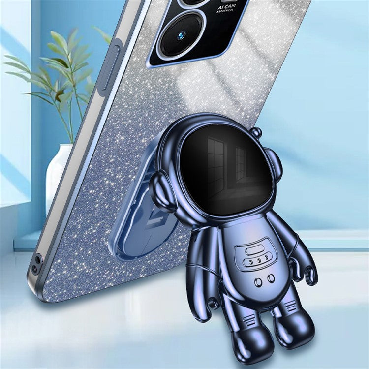 For vivo Y22 4G / Y22s 4G Astronaut Kickstand Slim-Fit Phone Case PC+TPU Cover Anti-Scratch Phone Cover - Blue