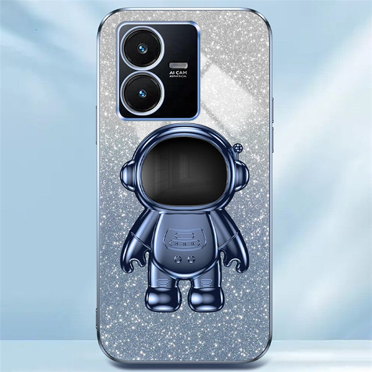 For vivo Y22 4G / Y22s 4G Astronaut Kickstand Slim-Fit Phone Case PC+TPU Cover Anti-Scratch Phone Cover - Blue