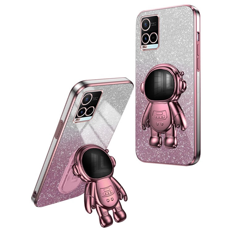 Mobile Phone Cover for vivo Y32 4G / Y21 / Y21s / Y33s Cases Astronaut Kickstand Anti-Scratch PC+TPU Shell - Pink