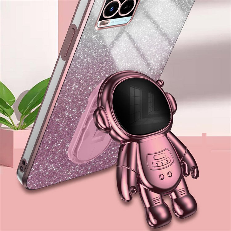 Mobile Phone Cover for vivo Y32 4G / Y21 / Y21s / Y33s Cases Astronaut Kickstand Anti-Scratch PC+TPU Shell - Pink