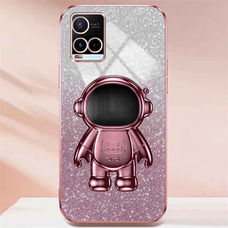 Mobile Phone Cover for vivo Y32 4G / Y21 / Y21s / Y33s Cases Astronaut Kickstand Anti-Scratch PC+TPU Shell - Pink