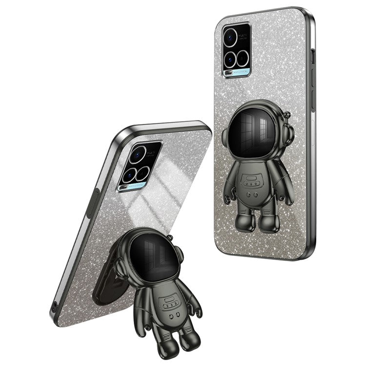 Mobile Phone Cover for vivo Y32 4G / Y21 / Y21s / Y33s Cases Astronaut Kickstand Anti-Scratch PC+TPU Shell - Black