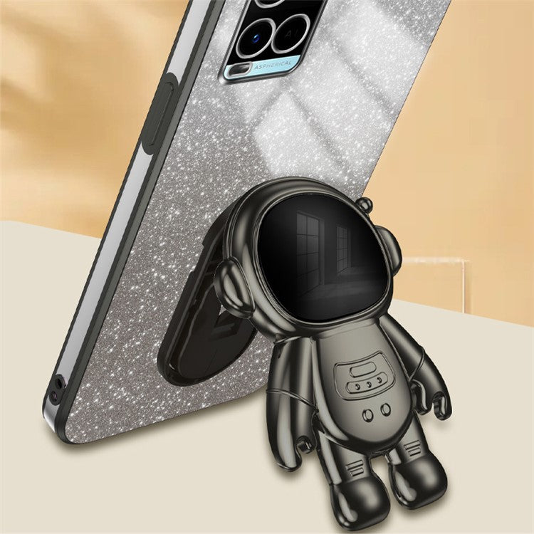 Mobile Phone Cover for vivo Y32 4G / Y21 / Y21s / Y33s Cases Astronaut Kickstand Anti-Scratch PC+TPU Shell - Black