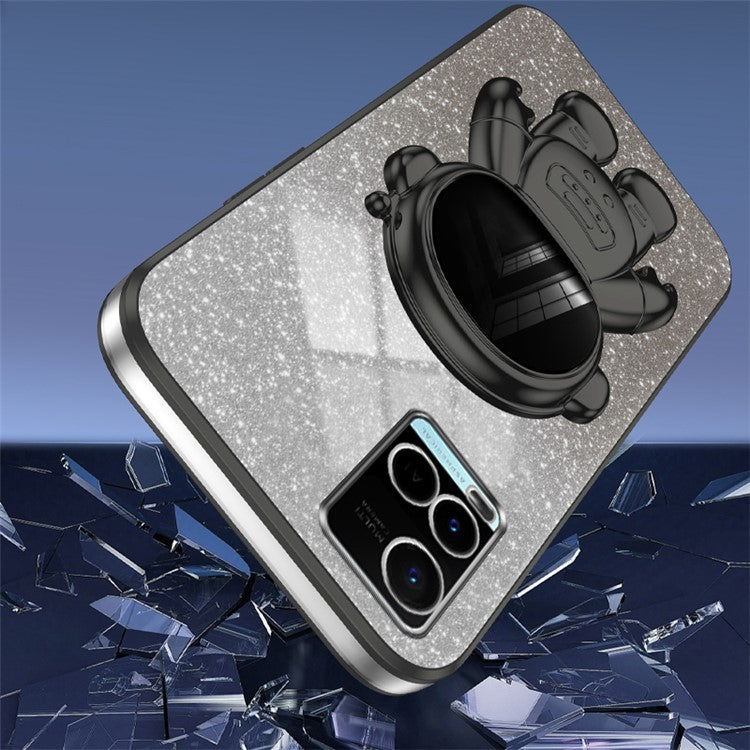 Mobile Phone Cover for vivo Y32 4G / Y21 / Y21s / Y33s Cases Astronaut Kickstand Anti-Scratch PC+TPU Shell - Black