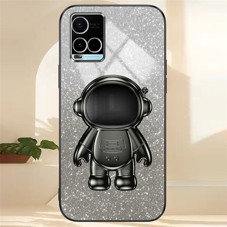 Mobile Phone Cover for vivo Y32 4G / Y21 / Y21s / Y33s Cases Astronaut Kickstand Anti-Scratch PC+TPU Shell - Black