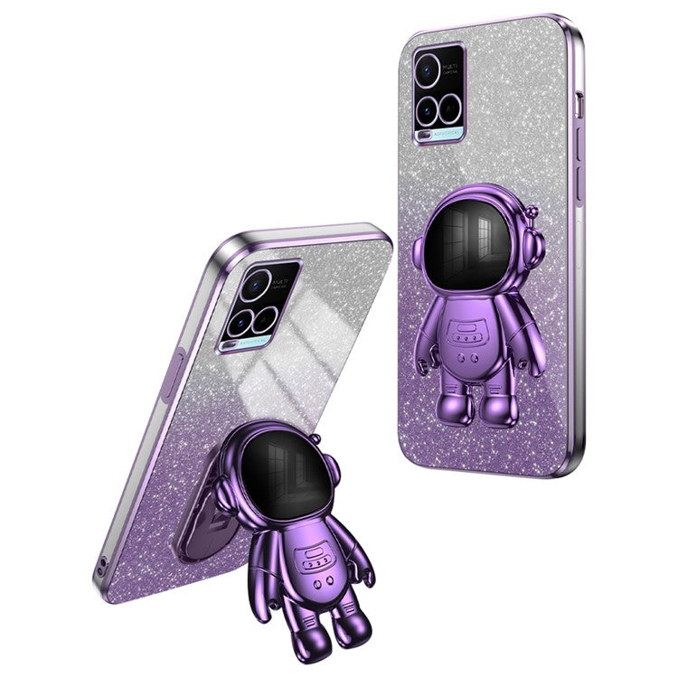 Mobile Phone Cover for vivo Y32 4G / Y21 / Y21s / Y33s Cases Astronaut Kickstand Anti-Scratch PC+TPU Shell - Purple