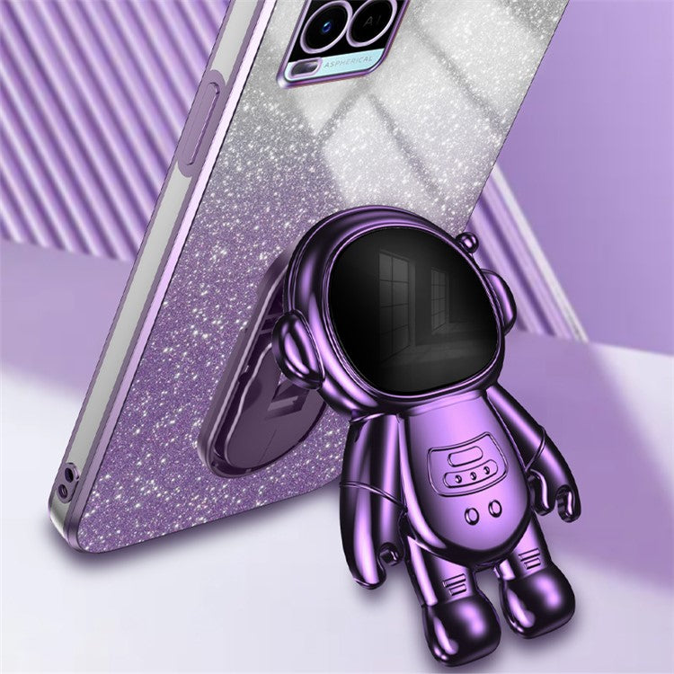 Mobile Phone Cover for vivo Y32 4G / Y21 / Y21s / Y33s Cases Astronaut Kickstand Anti-Scratch PC+TPU Shell - Purple