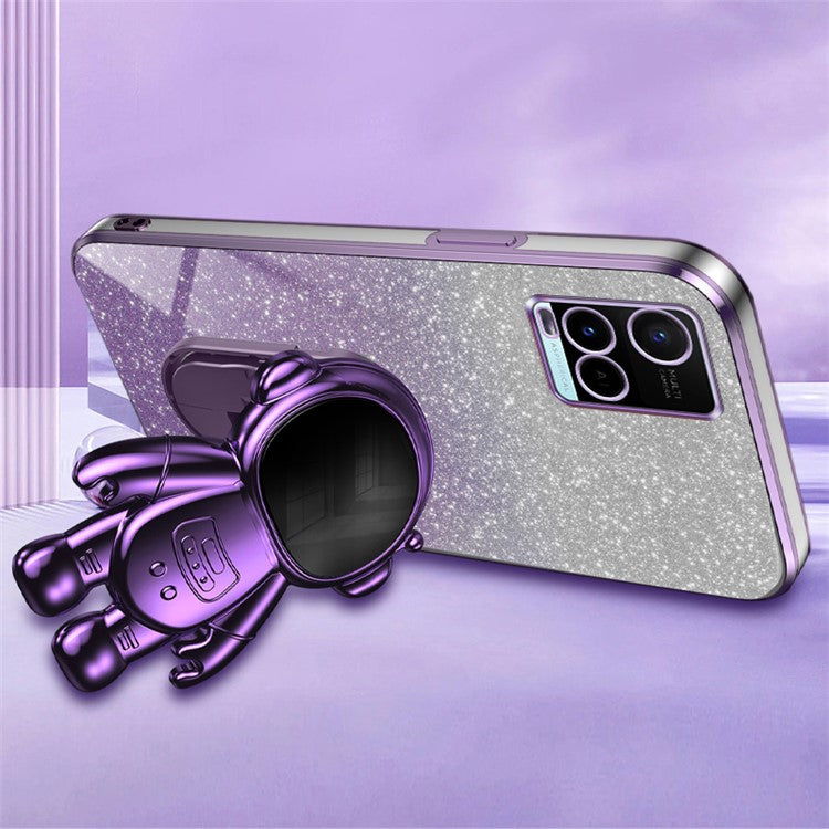 Mobile Phone Cover for vivo Y32 4G / Y21 / Y21s / Y33s Cases Astronaut Kickstand Anti-Scratch PC+TPU Shell - Purple