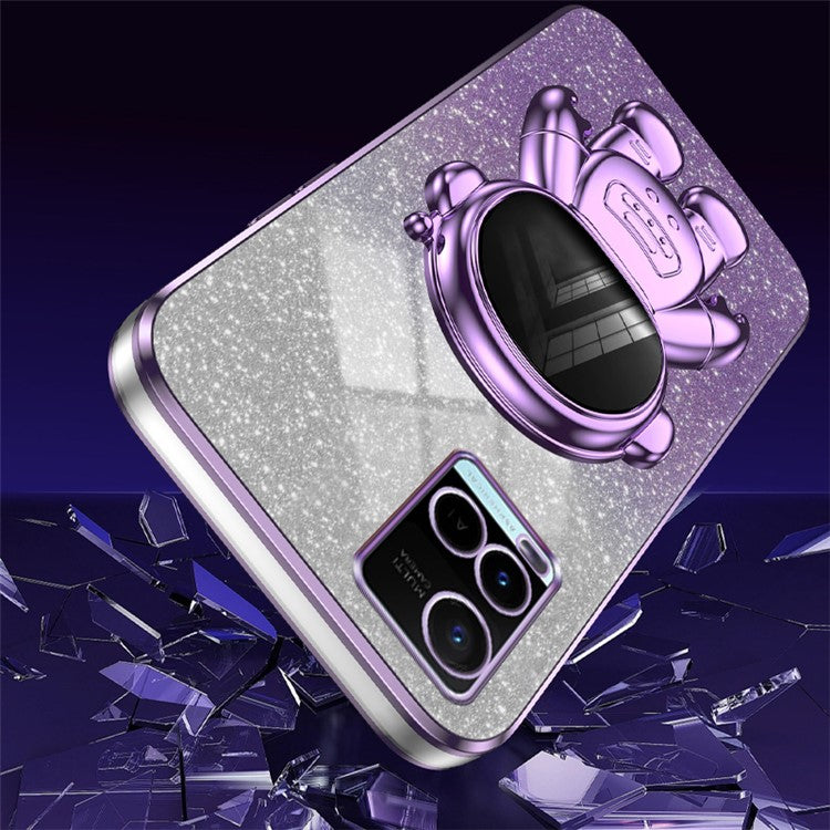 Mobile Phone Cover for vivo Y32 4G / Y21 / Y21s / Y33s Cases Astronaut Kickstand Anti-Scratch PC+TPU Shell - Purple