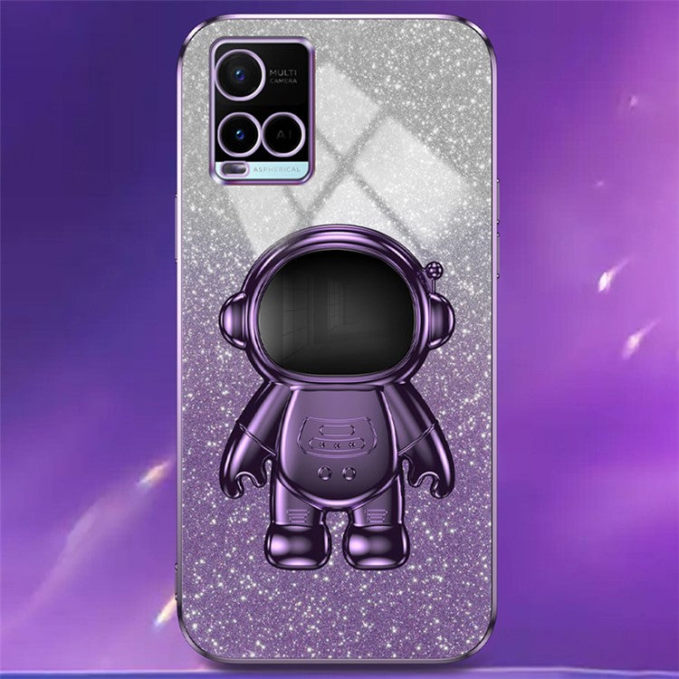 Mobile Phone Cover for vivo Y32 4G / Y21 / Y21s / Y33s Cases Astronaut Kickstand Anti-Scratch PC+TPU Shell - Purple