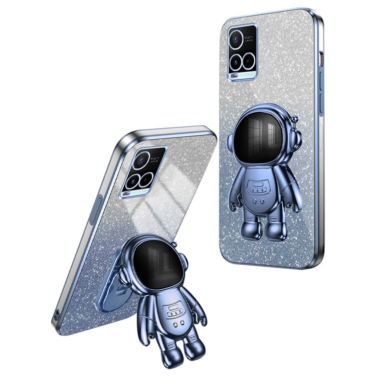 Mobile Phone Cover for vivo Y32 4G / Y21 / Y21s / Y33s Cases Astronaut Kickstand Anti-Scratch PC+TPU Shell - Blue