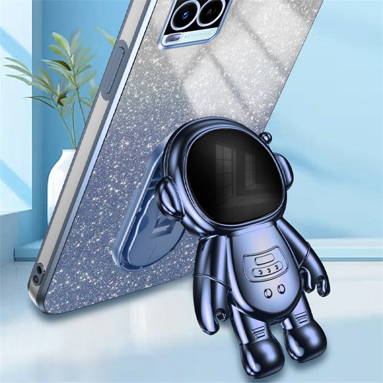 Mobile Phone Cover for vivo Y32 4G / Y21 / Y21s / Y33s Cases Astronaut Kickstand Anti-Scratch PC+TPU Shell - Blue