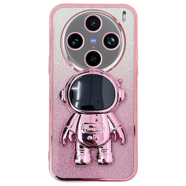 Phone Shell for vivo X100 5G Astronaut Kickstand PC+TPU Cover Anti-Scratch Phone Case - Pink