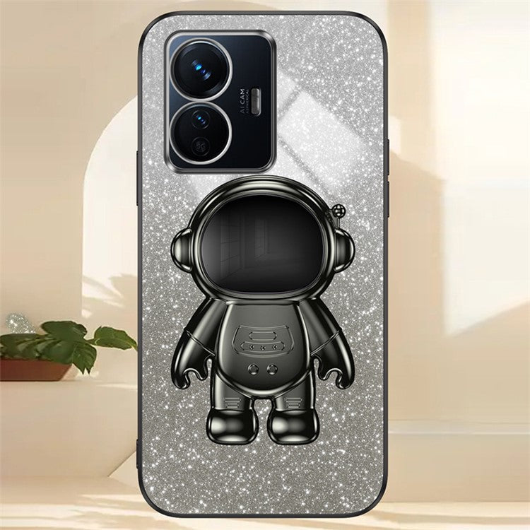 For vivo Y77 5G / Y77e 5G PC+TPU Case with Kickstand Cartoon Astronaut Electroplating Phone Shell - Black