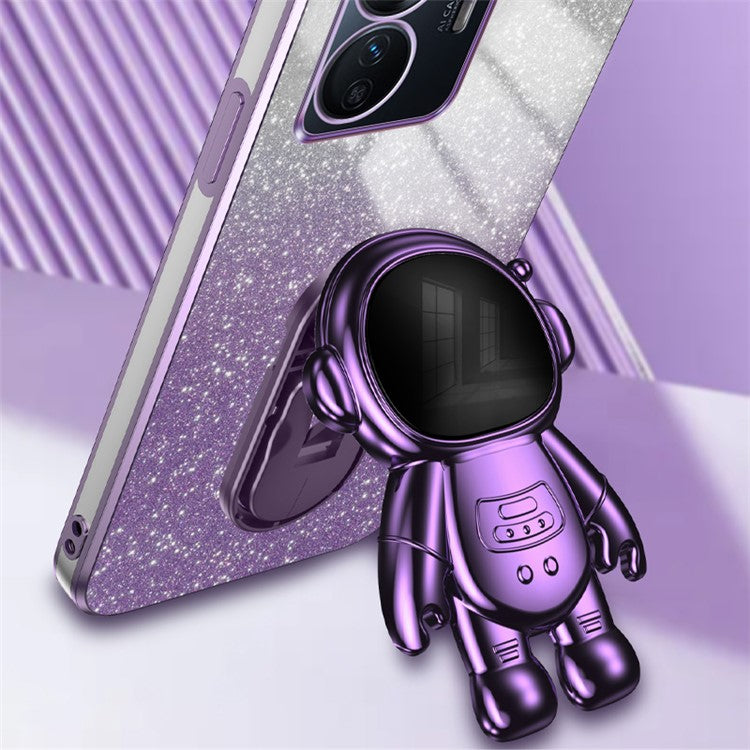 For vivo Y77 5G / Y77e 5G PC+TPU Case with Kickstand Cartoon Astronaut Electroplating Phone Shell - Purple