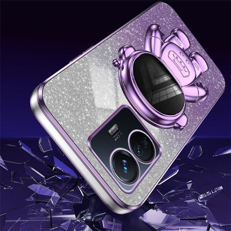 For vivo Y77 5G / Y77e 5G PC+TPU Case with Kickstand Cartoon Astronaut Electroplating Phone Shell - Purple