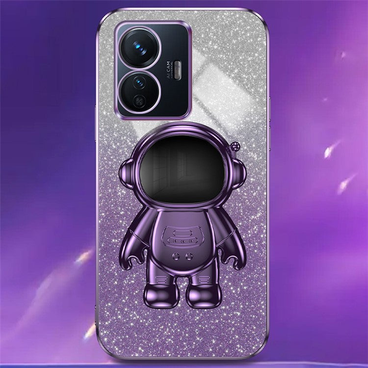 For vivo Y77 5G / Y77e 5G PC+TPU Case with Kickstand Cartoon Astronaut Electroplating Phone Shell - Purple