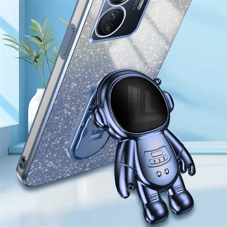 For vivo Y77 5G / Y77e 5G PC+TPU Case with Kickstand Cartoon Astronaut Electroplating Phone Shell - Blue