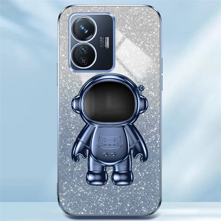 For vivo Y77 5G / Y77e 5G PC+TPU Case with Kickstand Cartoon Astronaut Electroplating Phone Shell - Blue