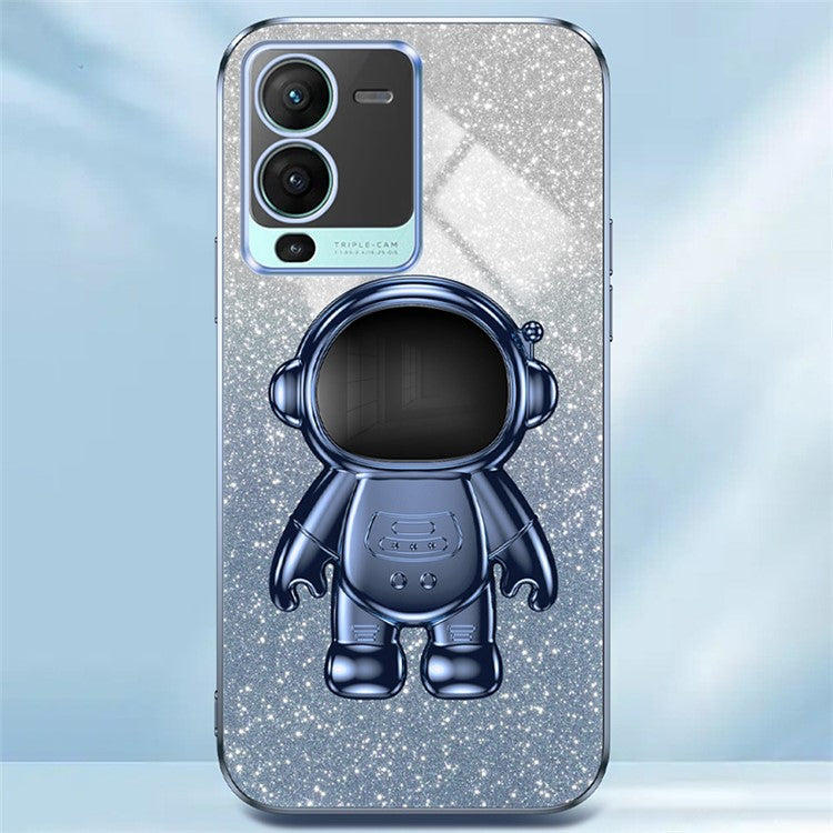 For vivo S15 Pro 5G Dustproof PC+TPU Phone Case Kickstand Electroplating Phone Cover - Blue