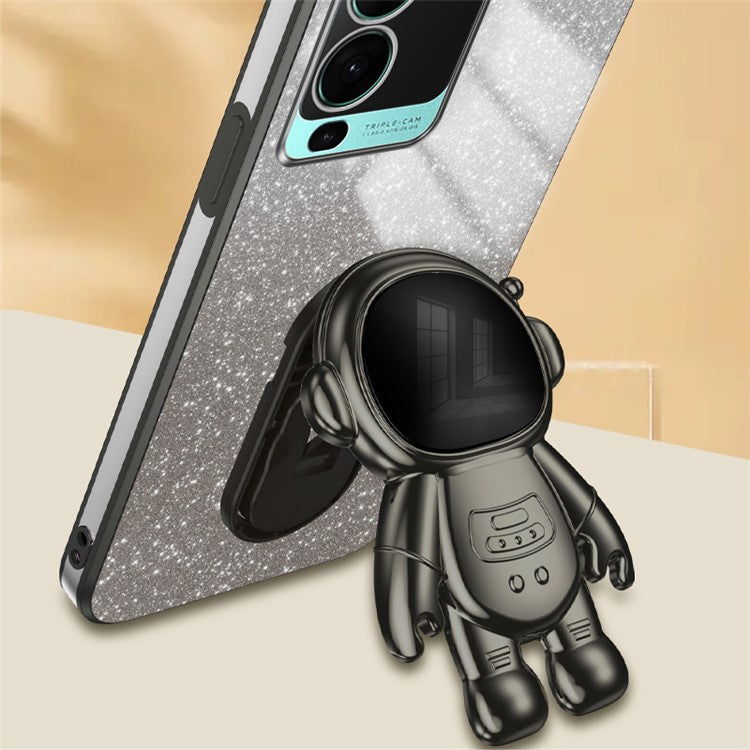 For vivo S15 Pro 5G Dustproof PC+TPU Phone Case Kickstand Electroplating Phone Cover - Black