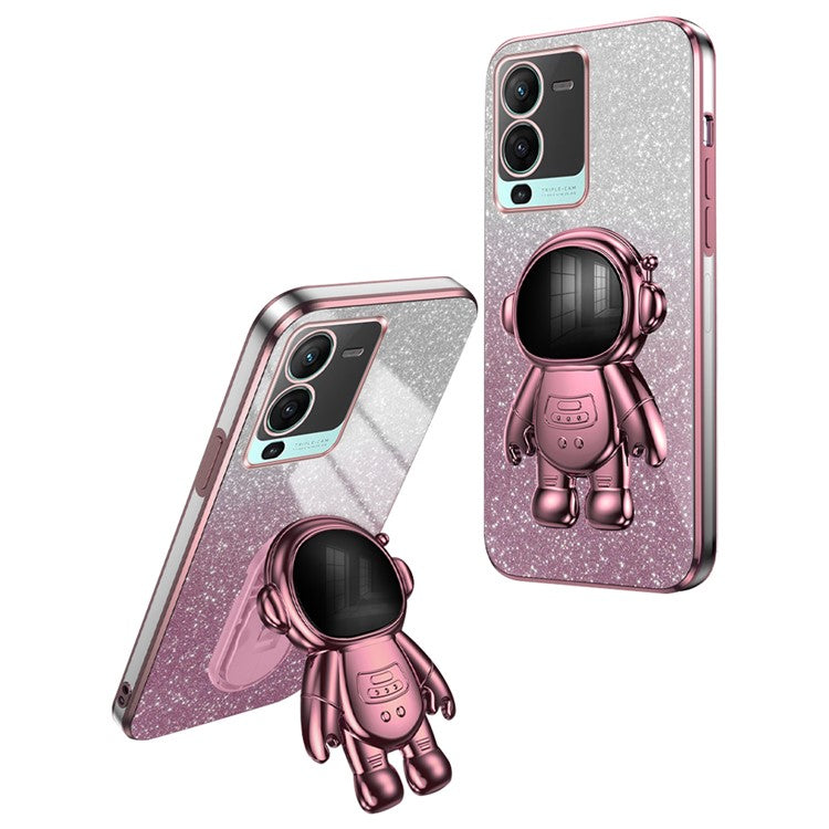 For vivo S15 Pro 5G Dustproof PC+TPU Phone Case Kickstand Electroplating Phone Cover - Pink