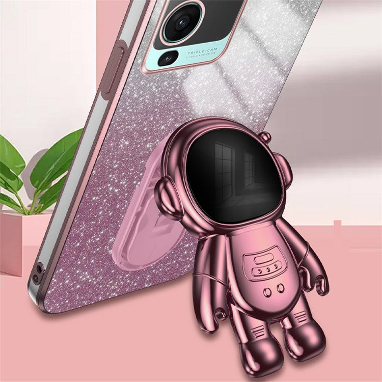 For vivo S15 Pro 5G Dustproof PC+TPU Phone Case Kickstand Electroplating Phone Cover - Pink