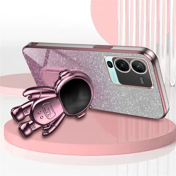 For vivo S15 Pro 5G Dustproof PC+TPU Phone Case Kickstand Electroplating Phone Cover - Pink