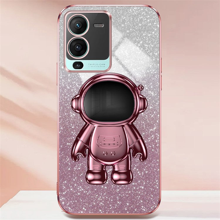 For vivo S15 Pro 5G Dustproof PC+TPU Phone Case Kickstand Electroplating Phone Cover - Pink