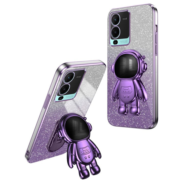 For vivo S15 Pro 5G Dustproof PC+TPU Phone Case Kickstand Electroplating Phone Cover - Purple