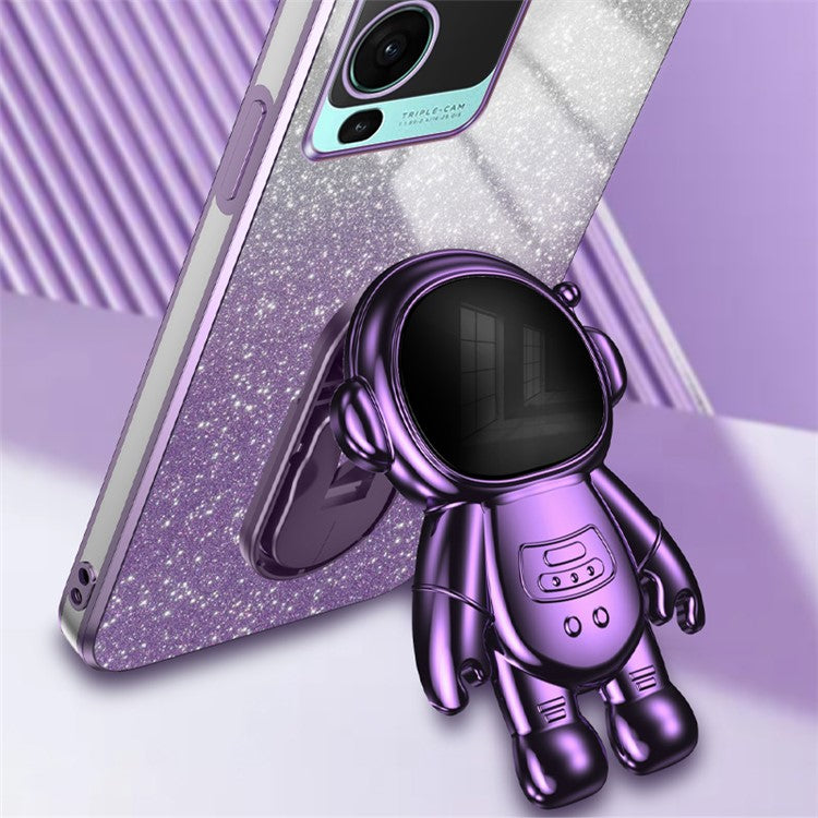 For vivo S15 Pro 5G Dustproof PC+TPU Phone Case Kickstand Electroplating Phone Cover - Purple