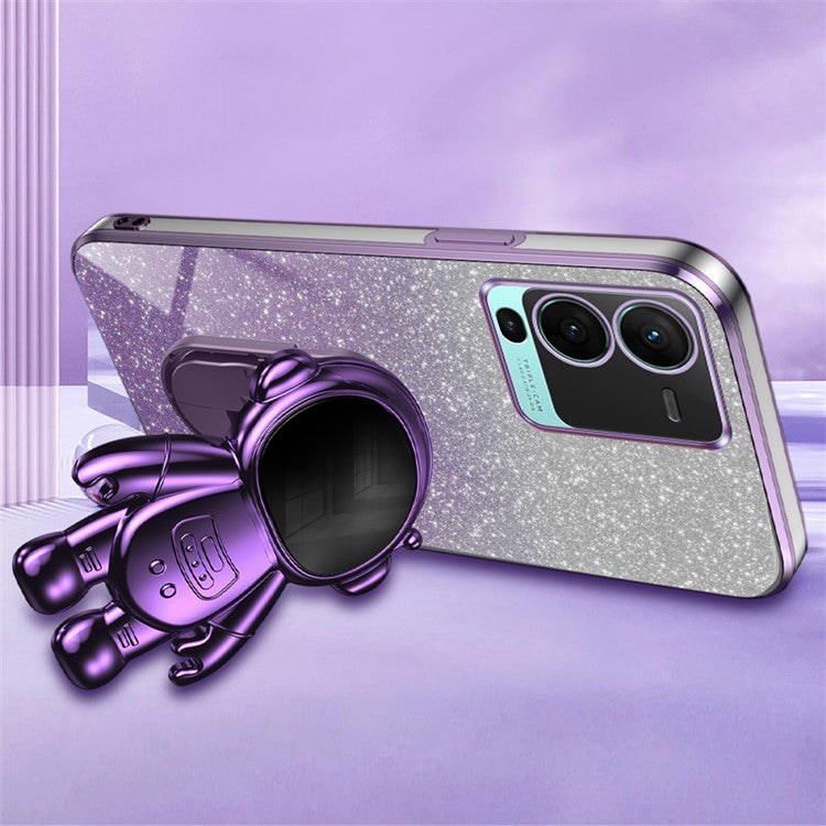 For vivo S15 Pro 5G Dustproof PC+TPU Phone Case Kickstand Electroplating Phone Cover - Purple