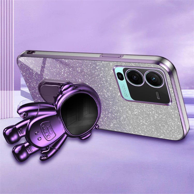 PC+TPU Cell Phone Case for vivo S15 5G Shockproof Shell Kickstand Electroplating Cover - Purple