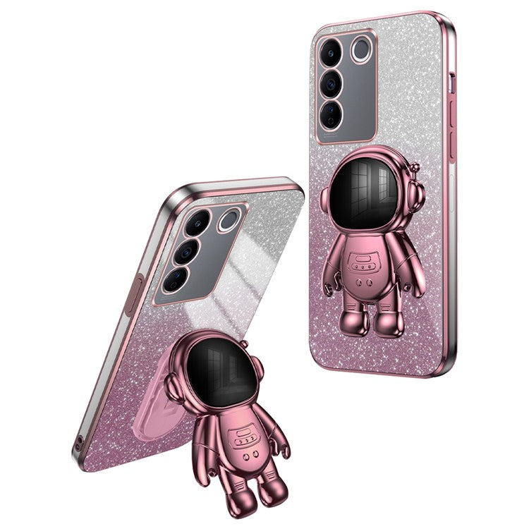 For vivo S16 Pro / S16 PC+TPU Kickstand Cell Phone Case Dustproof Electroplating Cover - Pink