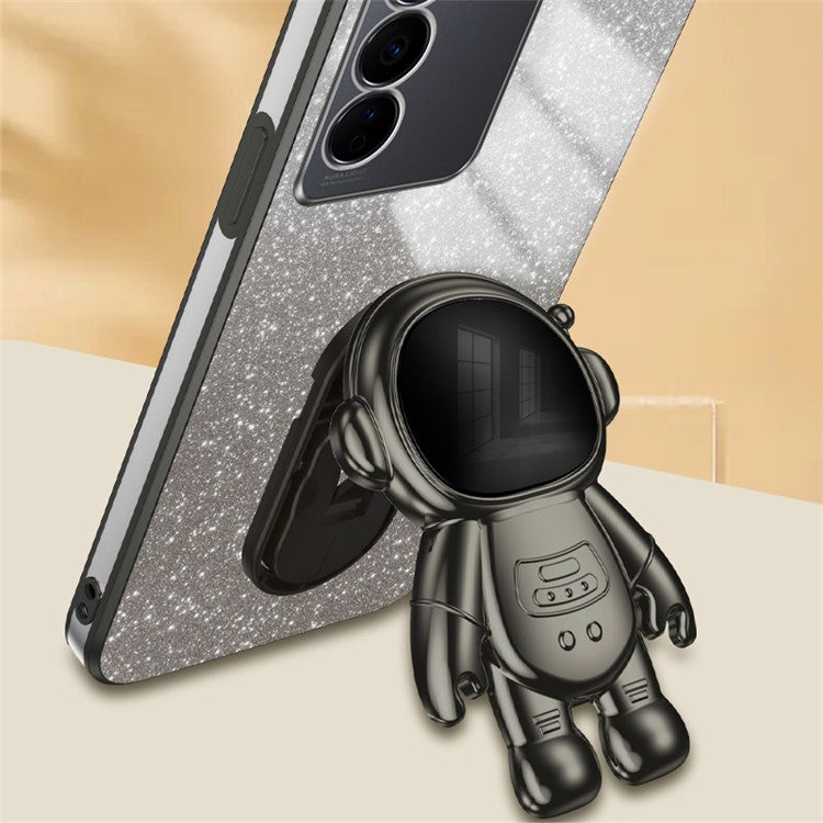 For vivo S16 Pro / S16 PC+TPU Kickstand Cell Phone Case Dustproof Electroplating Cover - Black