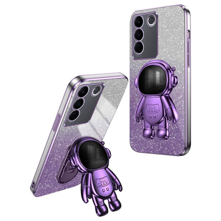 For vivo S16 Pro / S16 PC+TPU Kickstand Cell Phone Case Dustproof Electroplating Cover - Purple