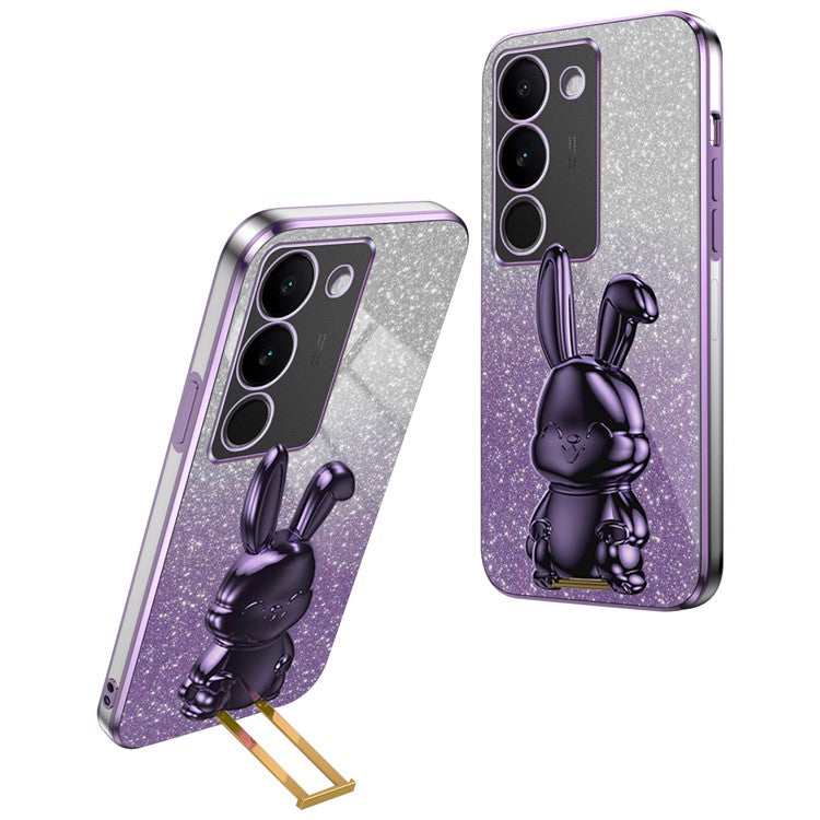 For vivo S17 5G Slim Case Rabbit Design PC+TPU Kickstand Phone Cover - Purple