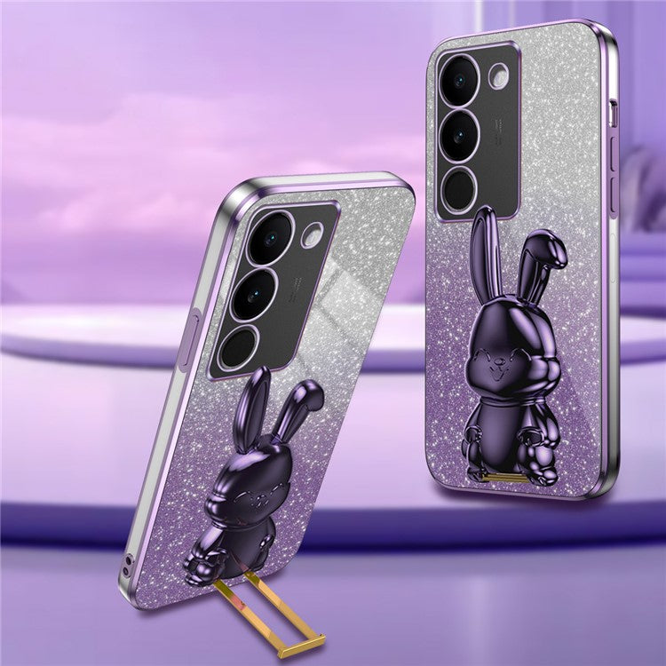 For vivo S17 5G Slim Case Rabbit Design PC+TPU Kickstand Phone Cover - Purple