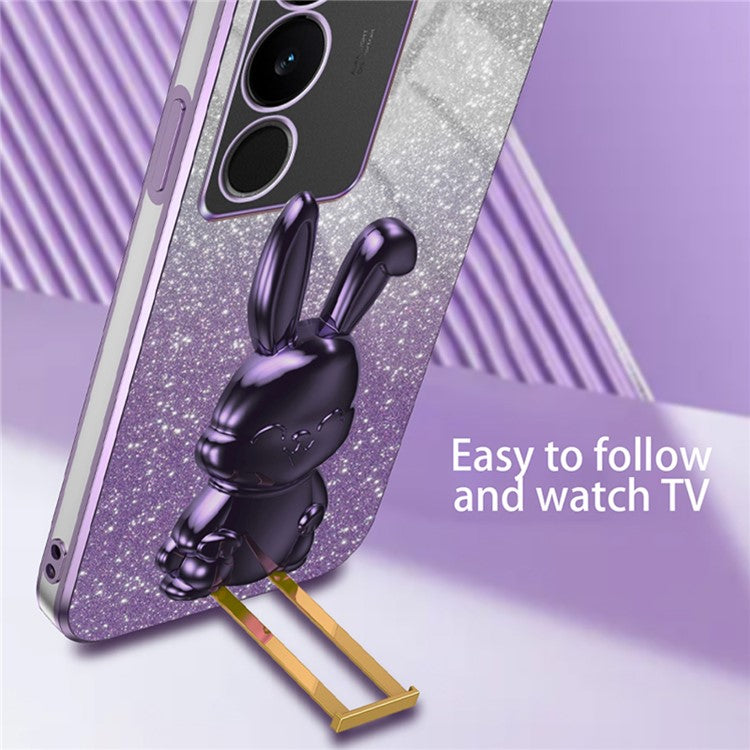 For vivo S17 5G Slim Case Rabbit Design PC+TPU Kickstand Phone Cover - Purple