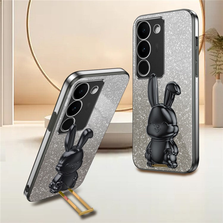 For vivo S17 5G Slim Case Rabbit Design PC+TPU Kickstand Phone Cover - Black