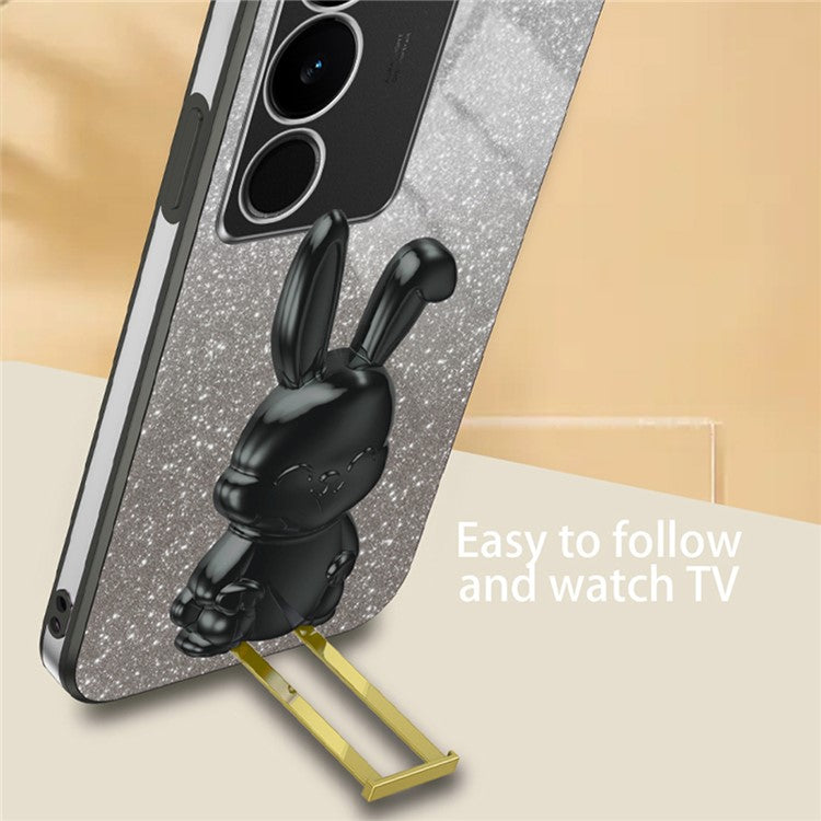 For vivo S17 5G Slim Case Rabbit Design PC+TPU Kickstand Phone Cover - Black