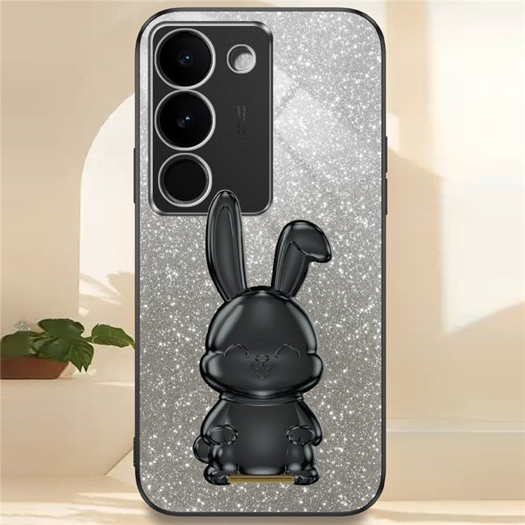 For vivo S17 5G Slim Case Rabbit Design PC+TPU Kickstand Phone Cover - Black