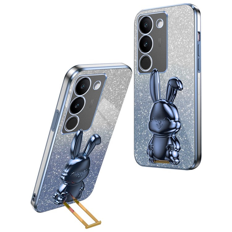 For vivo S17 5G Slim Case Rabbit Design PC+TPU Kickstand Phone Cover - Blue