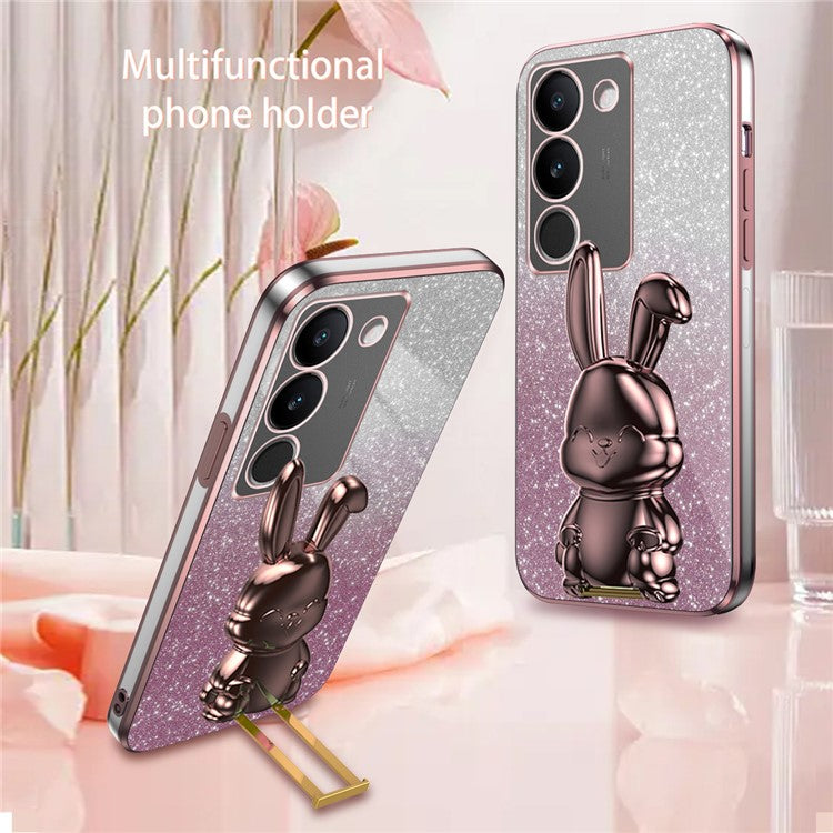 For vivo S17 5G Slim Case Rabbit Design PC+TPU Kickstand Phone Cover - Pink